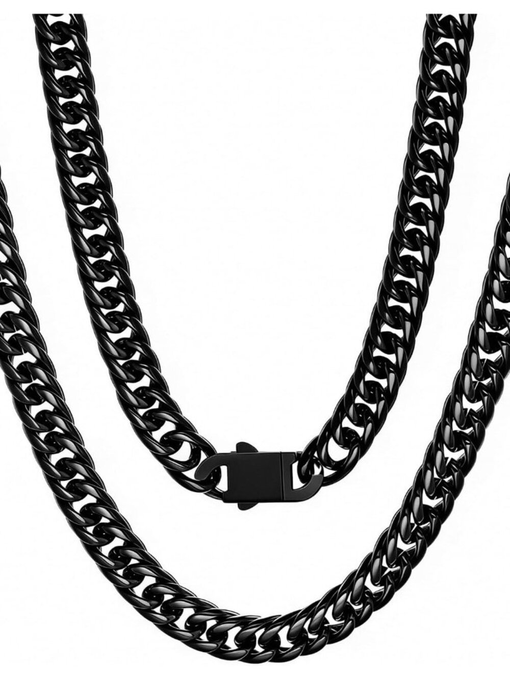 8mm Cuban Link Chain for Men - Silver/Gold/Black Plated Stainless Steel Miami Ch